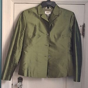 Talbots Women's Sz 8 Lime Green Silk Jacket W Rayon Lining Natural Shell Buttons